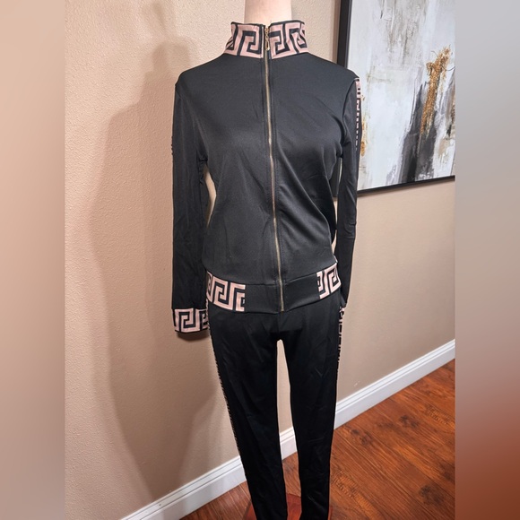 Black Women's Jumpsuit with Patterned Trim - Picture 9 of 12